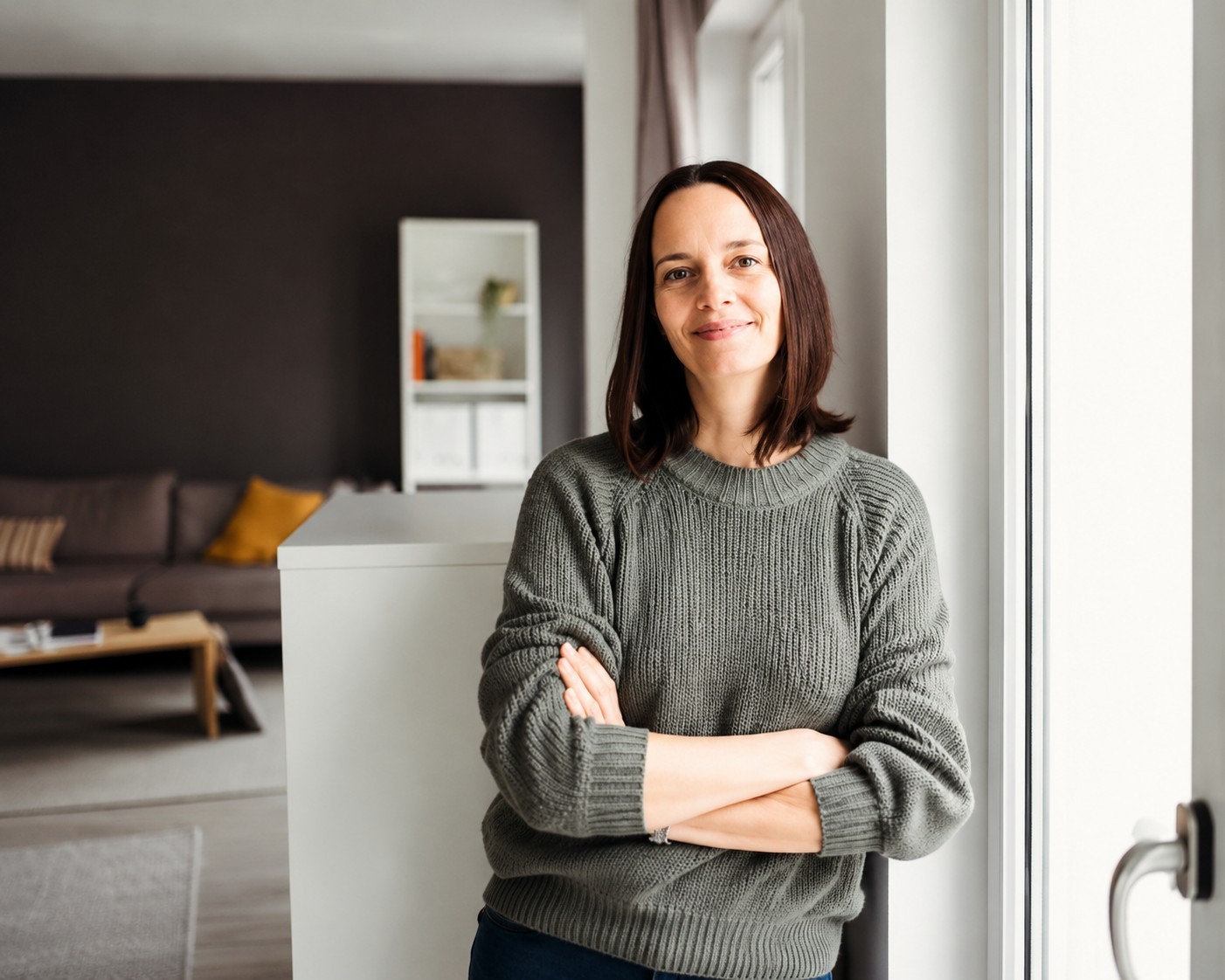A woman in midlife, outdoors in natural light